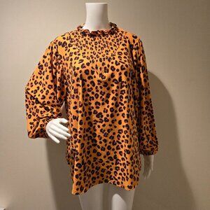 LuLaRoe Clara Smocked Blouse Leopard Print S
